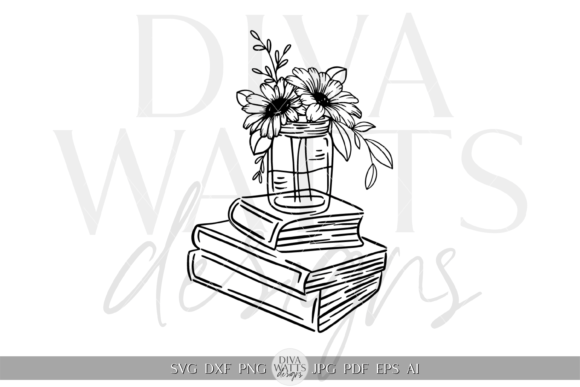Download Flowers on Books Silhouette Artwork SVG - Silhouette Collection