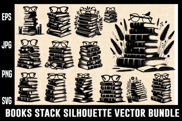 Download Books Stack Silhouette Vector Bundle - Silhouette Collection